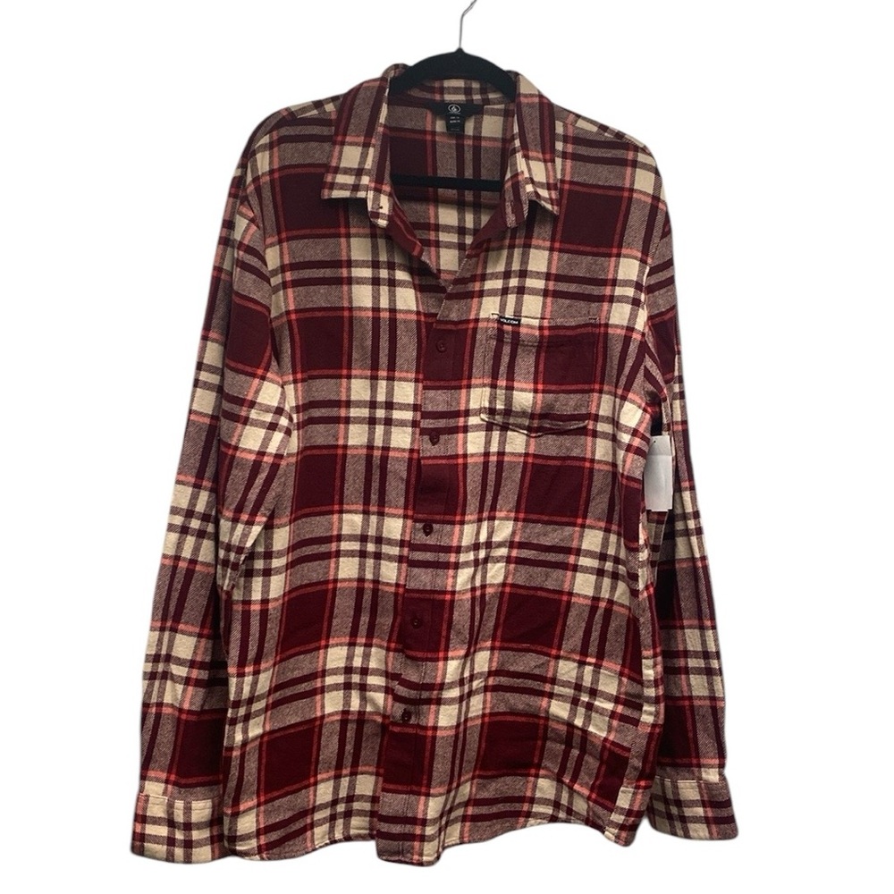 Volcom Leland Long Sleeve Flannel Port XL New Shirt Red Plaid